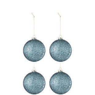 J-Line kerstbal Parels - glas - blauw - small - doos van 4