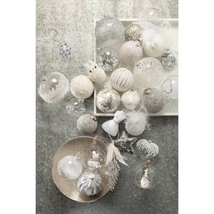 J-Line kerstbal Diamant - glas - wit - large - 4 stuks