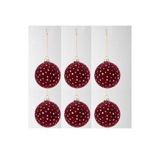 J-Line kerstbal Stippen - fluweel - bordeaux|goud - doos van 6