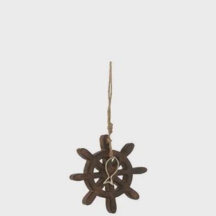 J-Line decoratie Roer Vis Mango - hout - donkerbruin - small