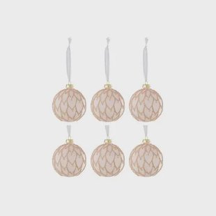 J-Line kerstbal Harten Parels - glas - lichtroze - doos van 6