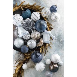 J-Line kerstbal Kartel Klaar|2opal - glas - wit|blauw - large - 2 dozen van 4 stuks