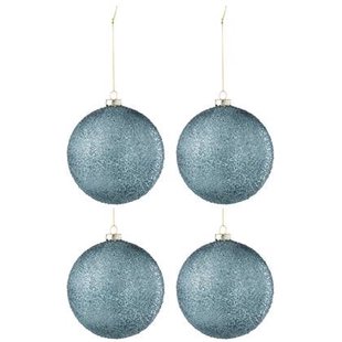 J-Line kerstbal Parels - glas - blauw - large - doos van 4