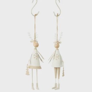 J-Line hanger Rendier jongen|meisje - metaal|hout - wit|beige - 2 stuks