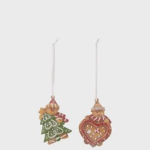 J-Line kersthanger Peperkoek - polyresin - mix - 2 stuks