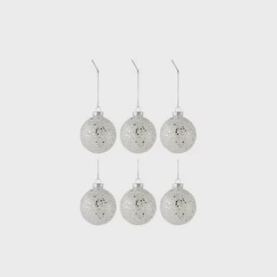 J-Line kerstbal Sterretjes - glas - zilver - small - doos van 6