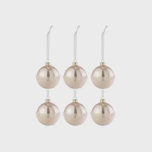 J-Line kerstbal Lijn Pailletten - glas - lichtroze - small - doos van 6