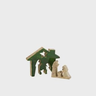 J-Line decoratie Kribbe in huisvorm - hout - groen|naturel - small