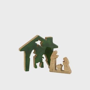 J-Line decoratie Kribbe in huisvorm - hout - groen|naturel -