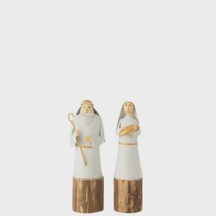 J-Line kerstfiguur Maria En Jozef - ijzer|hout - wit|goud - 2 stuks