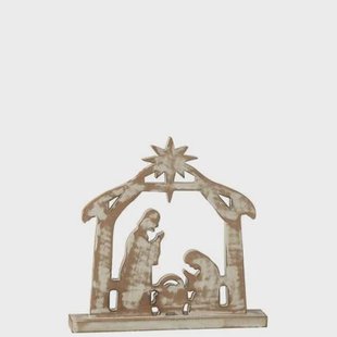 J-Line decoratie kerststal - mangohout - wit|naturel - large