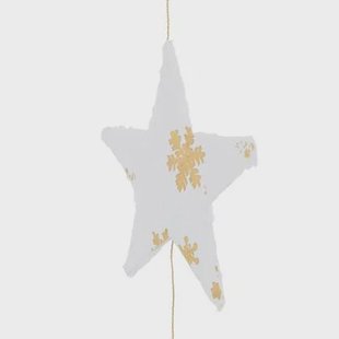 J-Line kersthanger Sterren - katoen maché - wit|goud - 2 stuk