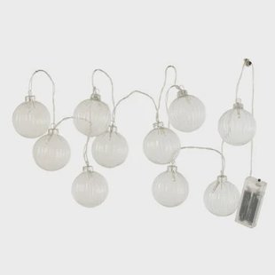 J-Line slinger 10 Ballen Geribbeld - glas - transparent - LED lichtjes