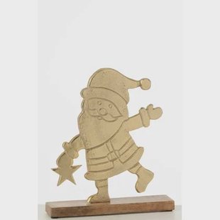 J-Line figuur Kerstman voet - aluminium|hout - goud
