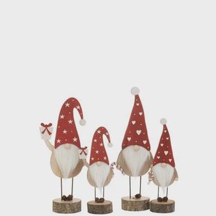J-Line kerstfiguur Kerstman Hoed Hart|Ster - hout - rood|wit - large - 2 stuks