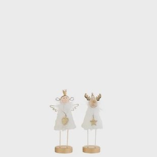 J-Line figuur Engel|Rendier - vacht|hout - wit|goud - small - 2 stuks