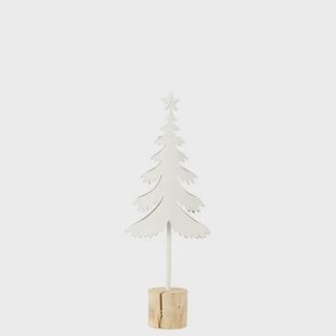 J-Line decoratie Kerstboom Op Voet + Ster - metaal - hout - wit - small