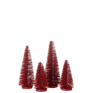 J-Line decoratie Kerstboom Glitter - kunststof - rood - doos