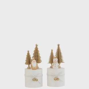 J-Line kerstdecoratie Rond - hout - wit|goud - 2 stuks