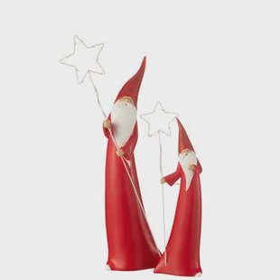 J-Line figuur Kerstman Ster - polyresin - wit|rood - 2 stuks