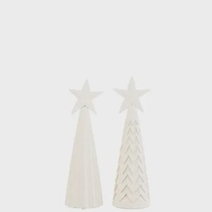 J-Line decoratie Kerstboom - hout - wit - large - 2 stuks