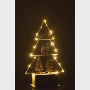 J-Line decoratie Kerstboom Kalender - hout - wit|goud - LED lichtjes