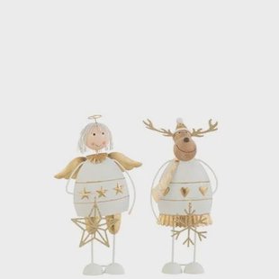 J-Line kerstfiguur Engel|Rendier - metaal - wit|goud - large - 2 stuks