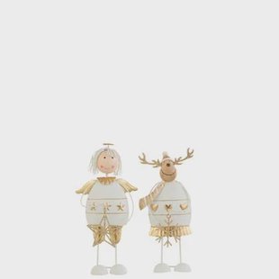 J-Line kerstfiguur Engel|Rendier - metaal - wit|goud - small - 2 stuks