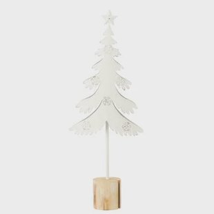 J-Line decoratie Kerstboom Op Voet + Ster - metaal - hout - wit - large