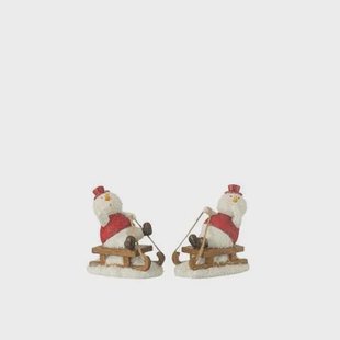 J-Line decoratie Sneeuwman Slee - polyresin - mix - small - 2 stuks