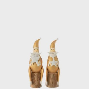 J-Line kerstfiguur Op Voet - ijzer|hout - wit|goud - 2 stuks