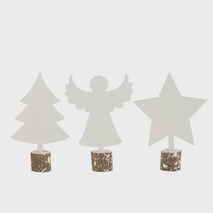 J-Line kerstfiguur Kerstmis Beeldjes Multiplex - hout - wit - 3 stuks
