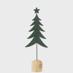 J-Line decoratie Kerstboom Op Voet + Ster Metaal|Hout Donkergroen Large