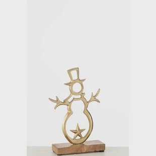 J-Line decoratie Sneeuwman Ster Op Voet - aluminium|hout - g