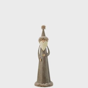 J-Line figuur Kerstman rond bont - metaal - grijs - small