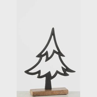 J-Line decoratie Denneboom Op Voet - aluminium|hout - zwart - large