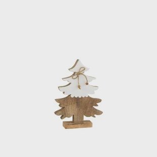 J-Line decoratie Kerstboom - hout - wit|naturel - medium - 2 stuks