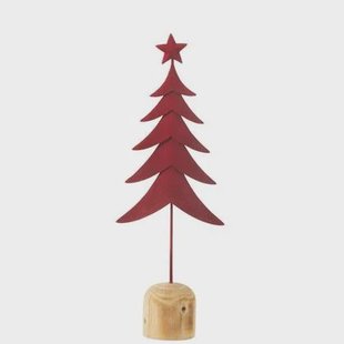 J-Line decoratie Kerstboom Op Voet + Ster - metaal|hout - rood - large