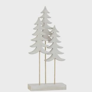 J-Line decoratie Kerstboom Op voet - hout - wit|goud - large - 3 stuks