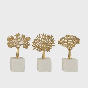 J-Line decoratie Boom Op Voet - aluminium|marmer - goud|wit