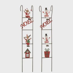 J-Line decortie ladder Rendier|Sneeuwman - metaal - mix - 2 stuks