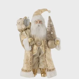 J-Line figuur Kerstman - polyresin|textiel - goud