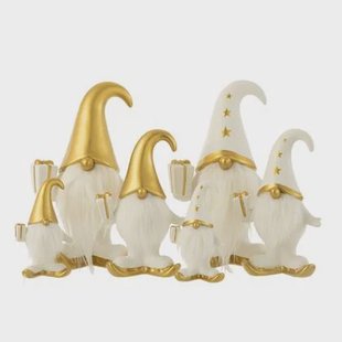 J-Line figuur Kerstman Cadeau Vacht Dolomiet - porselein - wit|goud - large - 2 stuks