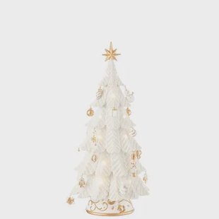 J-Line decoratie Kerstboom Ornamenten - polyresin - wit|goud - small - LED lichtjes