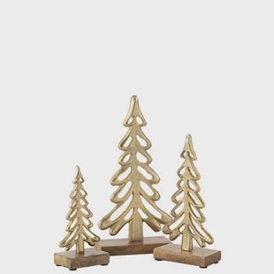 J-Line decoratie boom Op Voet - aluminium|hout - goud - lar