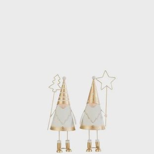 J-Line kerstfiguur - metaal - wit|goud - small - 2 stuks
