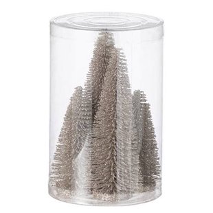 J-Line decoratie Kerstboom Glitter - kunststof - greige - doos van 5