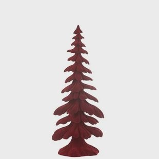 J-Line decoratie Denneboom - velours - polyresin - rood - small