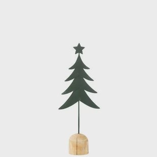 J-Line decoratie Kerstboom Op Voet + Ster - metaal|hout - donkergroen - small