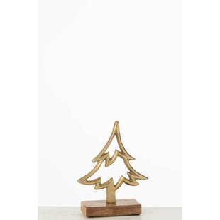 J-Line decoratie Denneboom Op Voet - aluminium|hout - goud - small